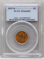 1937-S Lincoln Cent. MS66 Red PCGS.