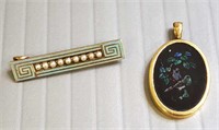 14k gold pendant w/ inlaid opal & a 10k gold