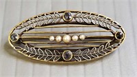 Antique 14k gold filigree pin set with sapphires &