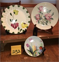 3 Floral Plates-One is Hand painted Hitomi Signed