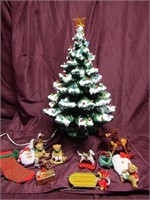 21" Flocked ceramic lighted Christmas tree.
