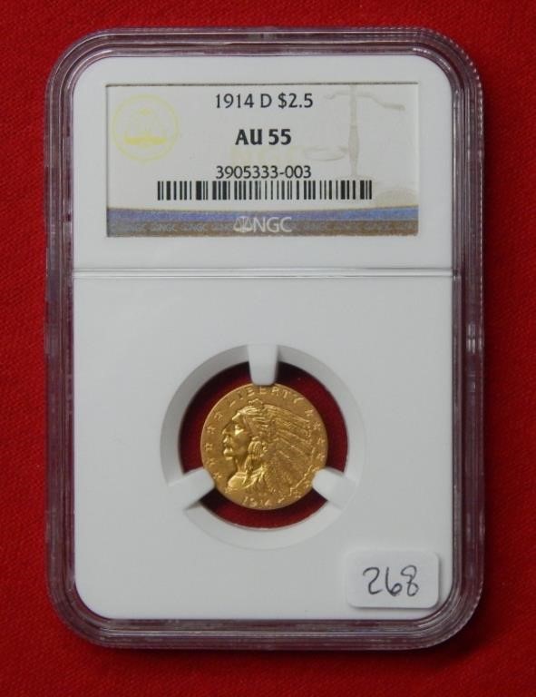 1914 D Indian $2.50 Gold Coin NGC AU55