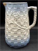 Vintage Blue and White Floral Stoneware Pitcher