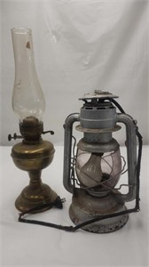 Converted Electric Lantern & Duplex Oil Lamp,