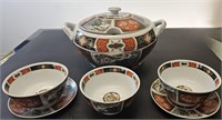 imari porcelain tureen bowls missing spoon vintage