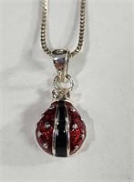 925 silver enameled lady bug necklace