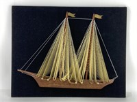 Vintage Wood Ship String Art w/ Metal Accents
