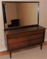 Retro Walnut 6 drawer dresser w/ mirror.