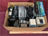 Box With Assorted Older Cameras And Accessories