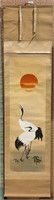 JAPANESE CANVAS AND SILK SCROLL WALL HANGING