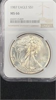 1987 American Silver Eagle NGC MS66