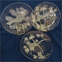 3 ETCHED CLEAR GLASS PLATTERS*SMITH GLASS