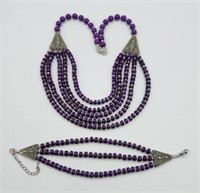 Purple Multi Strand Necklace And Matching