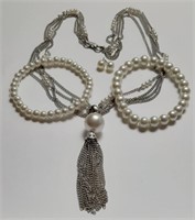 SILVERTONE & FAUX PEARL JEWELRY SET