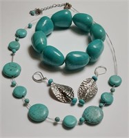 TURQUOISE COLOR NECKLACE BRACELET & EARRINGS