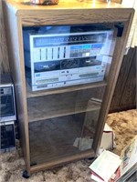 Wood Stereo Console Cabinet with Glass Doors