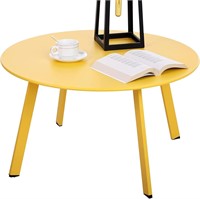 Patio Coffee Table, Metal Outdoor Round Yellow