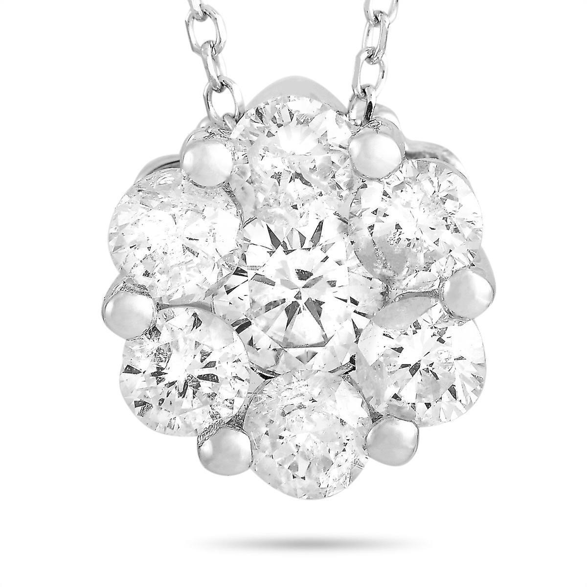 14K White Gold 1.0ct Diamond Pendant Necklace