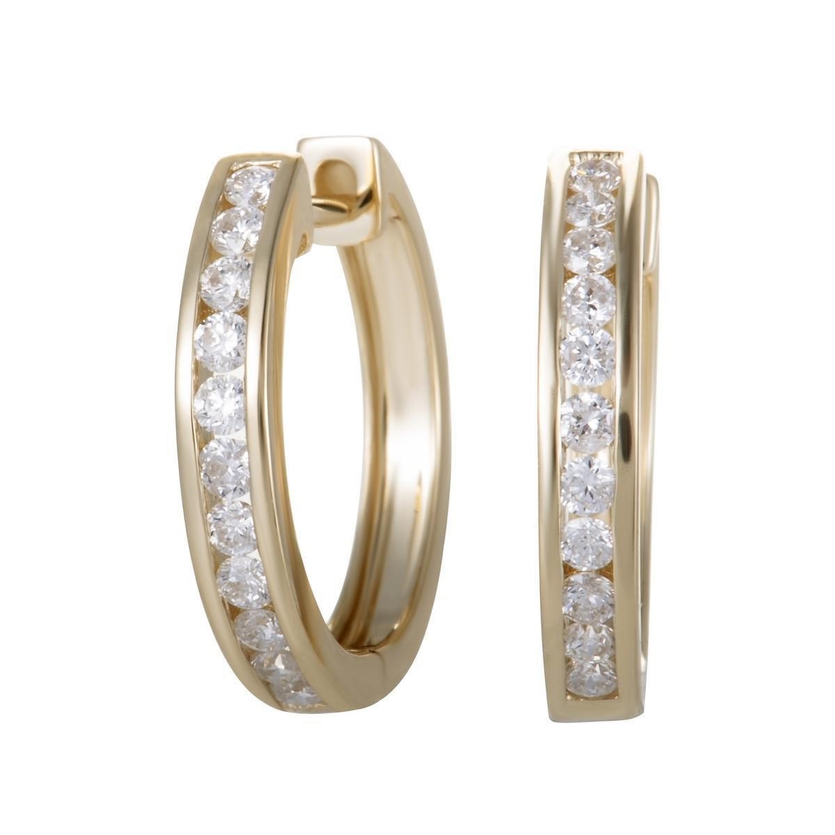 14K Yellow Gold 0.50 ct Diamond Hoop Earrings