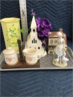 Collectible Ceramics Tray Lot Vase Figurine Cream