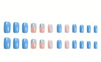 24pcs Glossy Blue and White Flower Press On Nails
