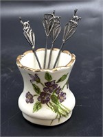 925 Marked Peru Spoons in Porcelain Holder