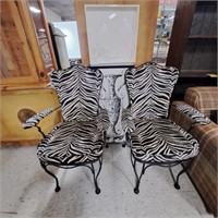 Pair Zebra Pattern Chairs, Cabinet & Tray
