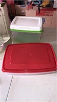 Plastic containers, knives, pampered chef pans