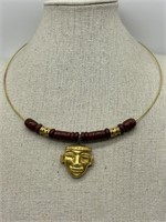 Rare Inca 24K GP Columbian Necklace w/ Jasper