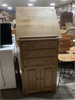 Oak Wooden Cabinet W/Pop-Up Worktable.