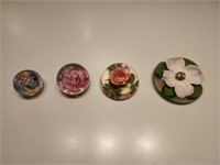 4 Vintage Floral glass paperweights. Dining room