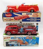 China and Saunders Tin Fire Trucks w/ Box