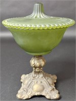 60’s Green Frosted Satin Glass Pedestal Dish