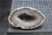 1lb 3oz Polished Brazilian Agate Geode W/ Crystals