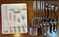 Lot of Mixed Flatware, Knives and Tray