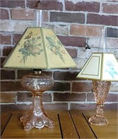 2x$ 2 pink oil lamps - 1 missing the burner