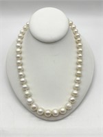 FINE Sterling Luxurious Large Pearl Necklace