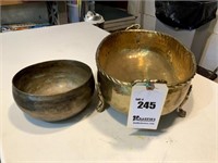 Large Brass Footed Pot, Old Brass Bowl