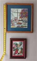 2 framed cross stitch pieces