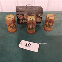 Tin with 3 I.C. Golden Lager Banks w/ Change