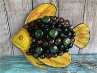 Painted Metal Fish with Glass Stones - Yellow