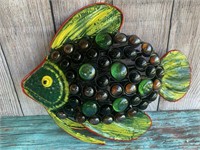 Painted Metal Fish with Glass Stones - Green