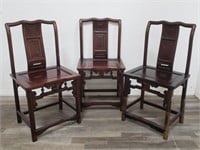 3 Chinese carved wood chairs