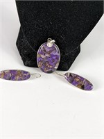 Copper Charoite Purple Pendant & Earrings