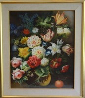 Pair of decorative floral still life paintings