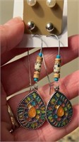 3 pr earrings, long colorful southwestern