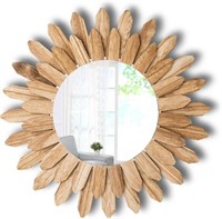 Wood Sunburst Framed Boho Mirror Wall