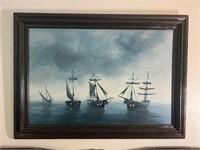 G. Pierre Signed Oil on Canvas Boats at Sea