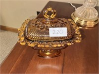 VINTAGE AMBER CANDY DISH WITH LID