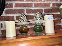 CANDLE FAUX AND PINECONE SHAPED ON HOLDERS